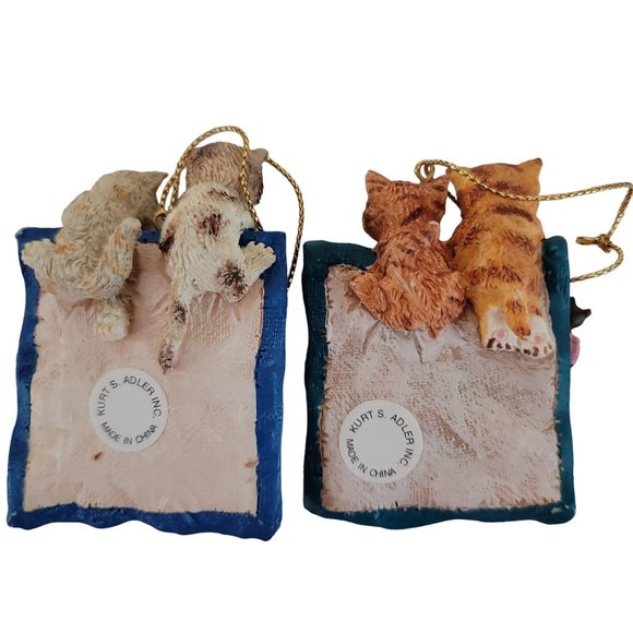 Kurt alder vintage kittens in quilt hand painted Christmas ornament set of 2 - Picture 3 of 5